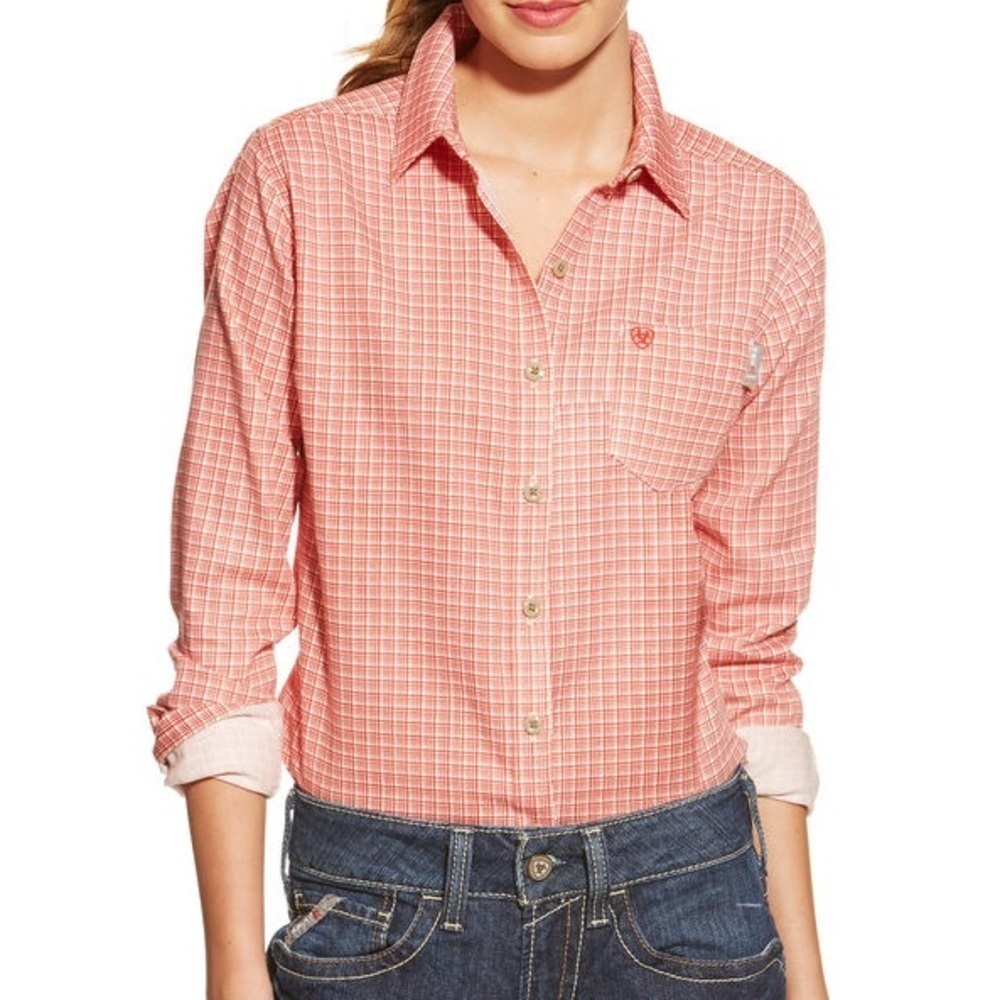 Ariat FR Basin Work Shirt Fire Resistant Long Sleeve Plaid Button Down Large